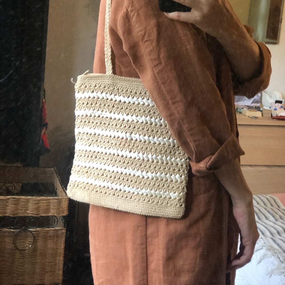 Vintage boho shoulder bag purse woven bamboo